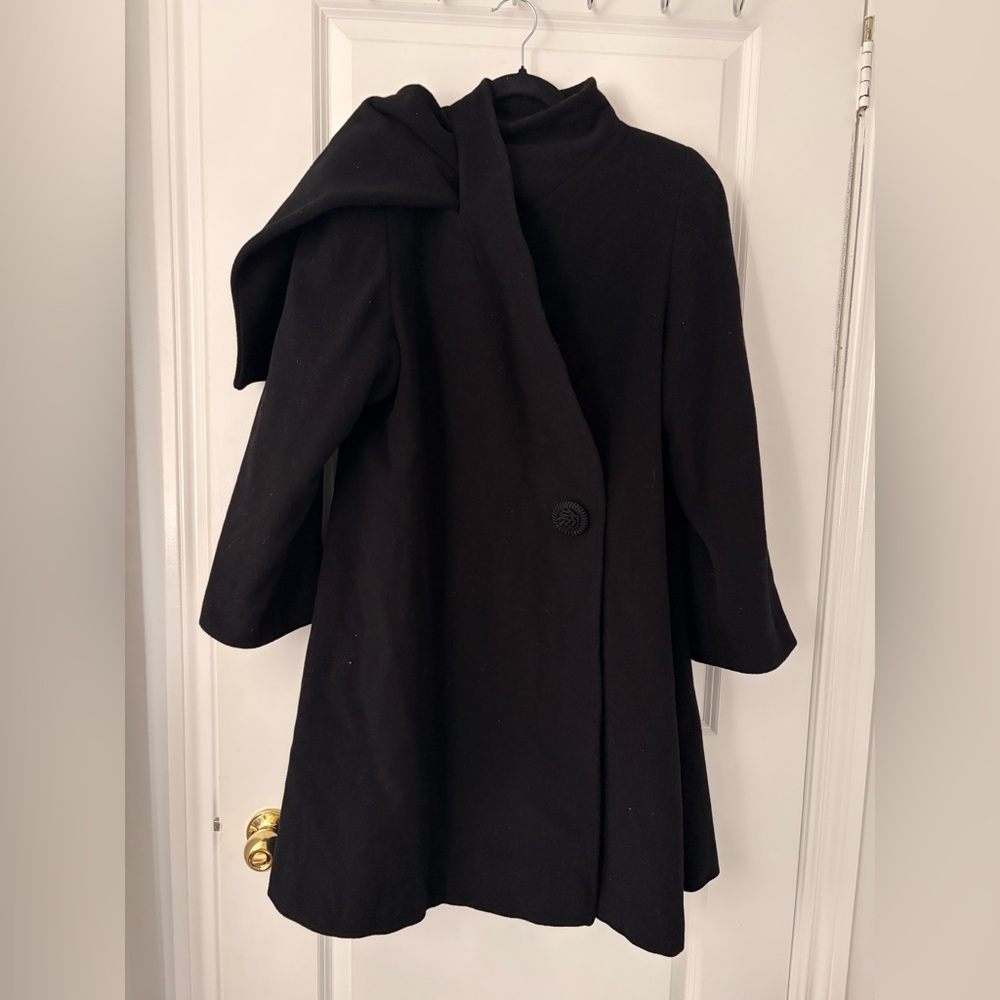 Vintage Cashmere & Wool Desii Mode Black Coat with Scarf